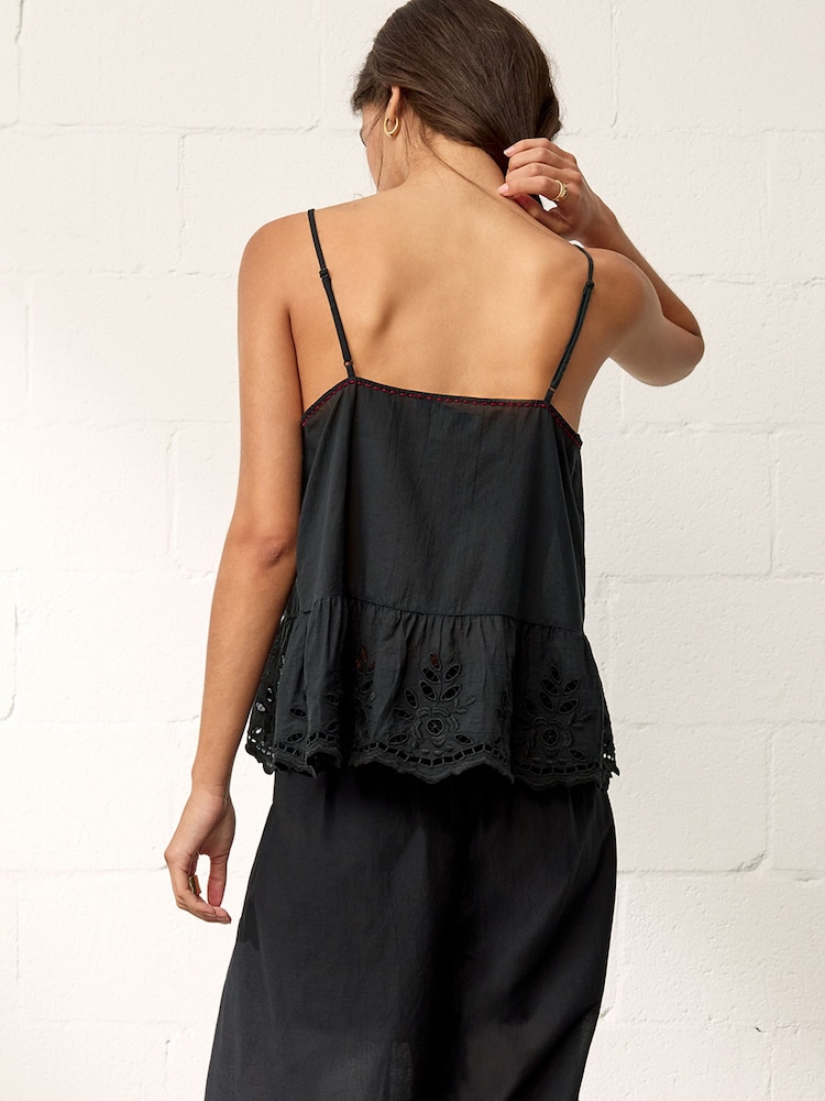 BHOEM Black Broderie Pintucks Detail Strappy Top - Image 3 of 3