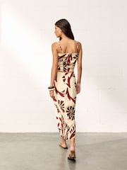 BHOEM Tan Brown Floral Print Midi Skirt With Knot Detail - Image 2 of 5