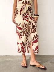 BHOEM Tan Brown Floral Print Midi Skirt With Knot Detail - Image 3 of 5