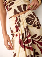 BHOEM Tan Brown Floral Print Midi Skirt With Knot Detail - Image 4 of 5
