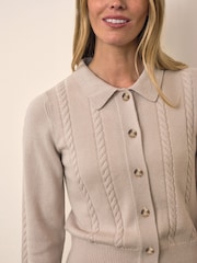 Pure Collection Natural Wool Cashmere Detachable Fur Trim Cable Cardigan - Image 3 of 3