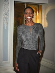 Pure Collection Silver Shimmer Jersey Drape Neck Long Sleeve Top - Image 1 of 3