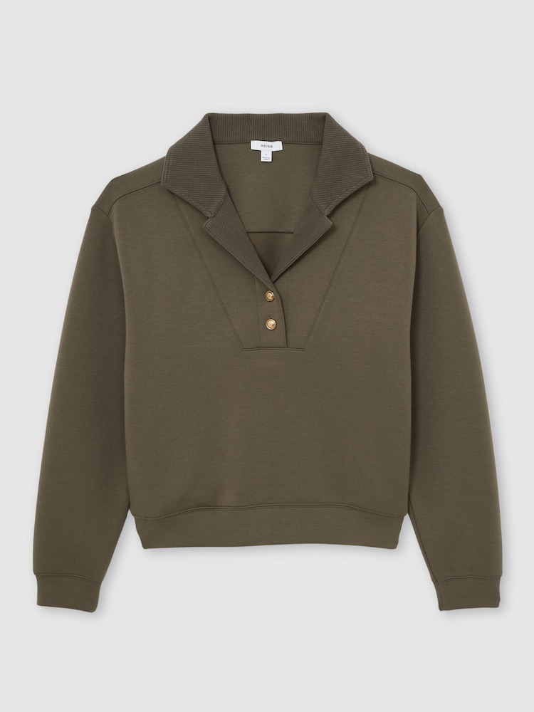 Reiss Khaki Green Bella Premium Interlock Collar Sweatshirt - Image 2 of 6 Reiss Khaki Green Bella Premium Interlock Collar Sweatshirt - Image 2 of 6