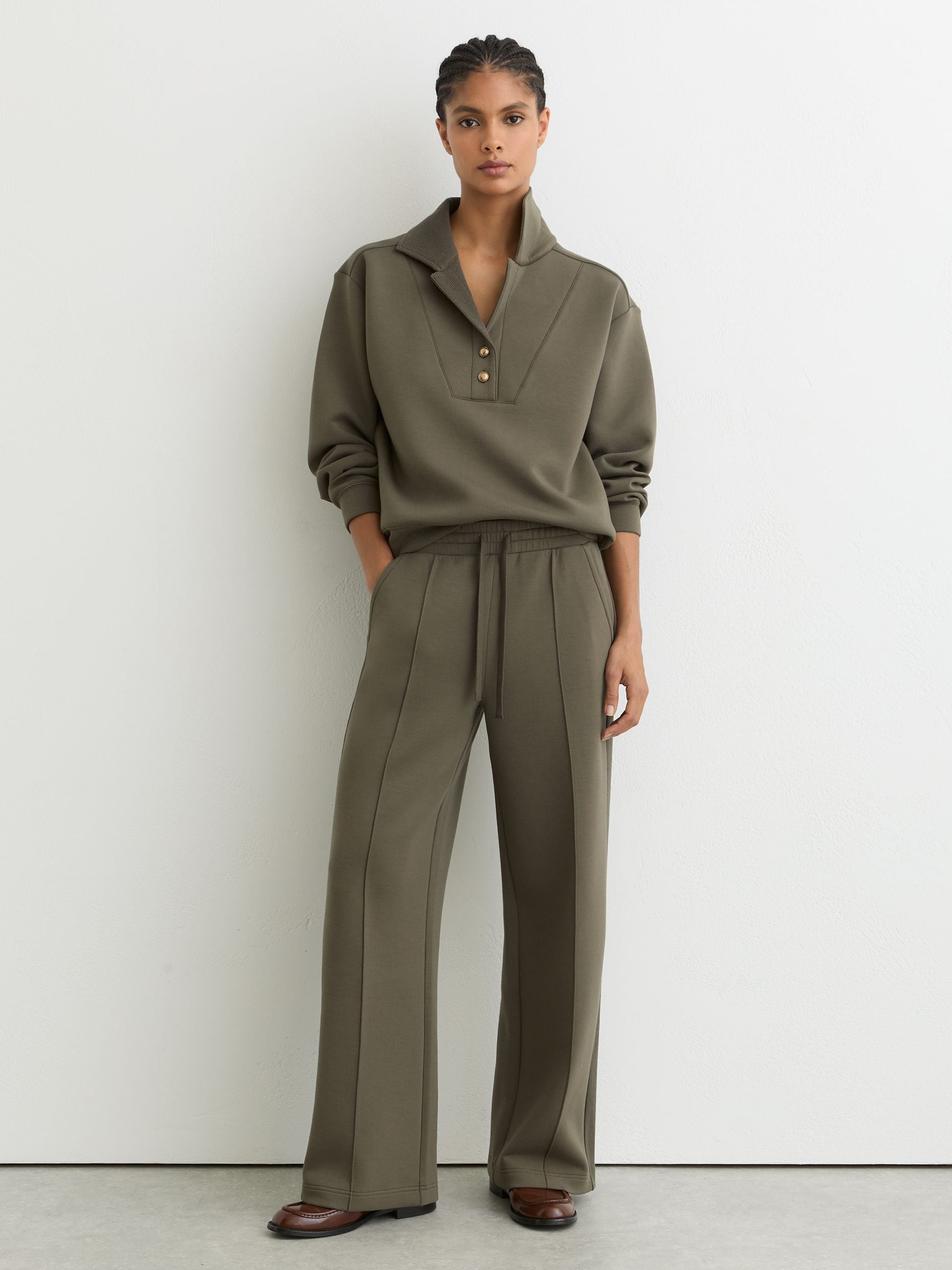 Buy Reiss Khaki Green Bella Premium Interlock Collar Sweatshirt
