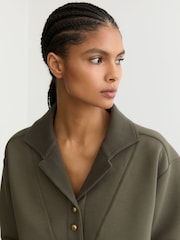 Reiss Khaki Green Bella Premium Interlock Collar Sweatshirt - Image 4 of 6