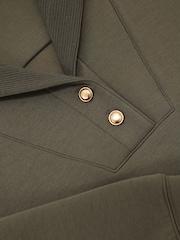 Reiss Khaki Green Bella Premium Interlock Collar Sweatshirt - Image 6 of 6