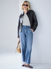 Mid Blue Utility Wide Crop Jeans - Image 1 of 8