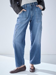 Mid Blue Utility Wide Crop Jeans - Image 2 of 8