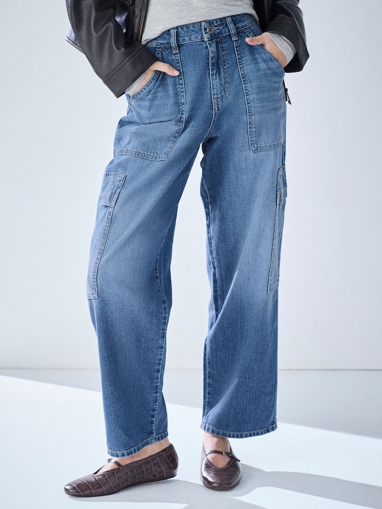 Mid Blue Utility Wide Crop Jeans - Image 2 of 8