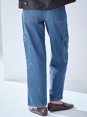 Mid Blue Utility Wide Crop Jeans - Image 3 of 8