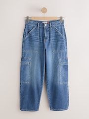 Mid Blue Utility Wide Crop Jeans - Image 6 of 8