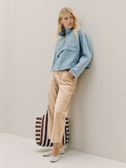 Sand Lightweight Denim Utility Wide Crop Jeans - Image 1 of 10
