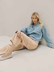 Sand Lightweight Denim Utility Wide Crop Jeans - Image 2 of 10