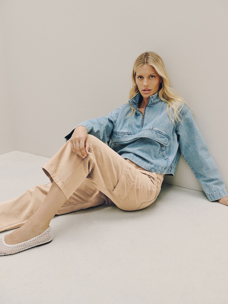 Sand Lightweight Denim Utility Wide Crop Jeans - Image 2 of 10 Sand Lightweight Denim Utility Wide Crop Jeans - Image 2 of 10
