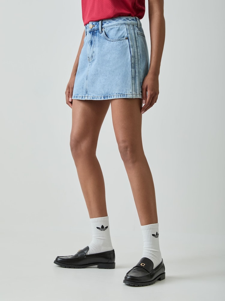 adidas Originals Light Blue Denim 3-Stripes Denim Mini Skirt - Image 1 of 6 adidas Originals Light Blue Denim 3-Stripes Denim Mini Skirt - Image 1 of 6