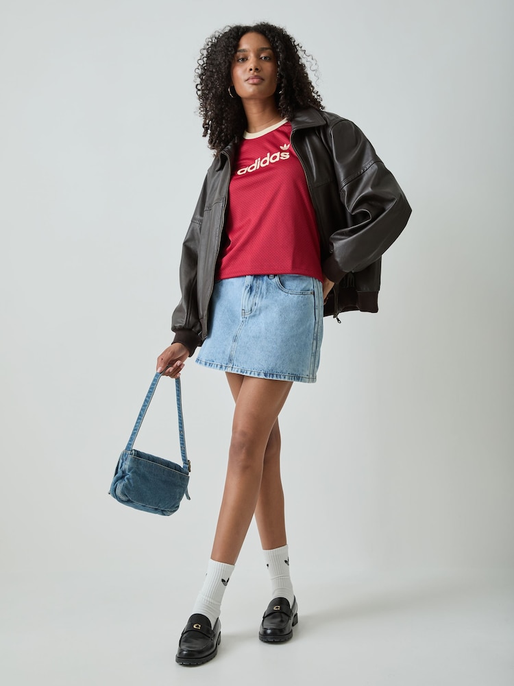 adidas Originals Light Blue Denim 3-Stripes Denim Mini Skirt - Image 2 of 6 adidas Originals Light Blue Denim 3-Stripes Denim Mini Skirt - Image 2 of 6