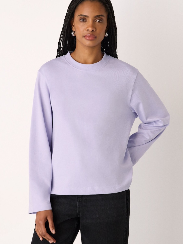 Whistles Purple Cotton Long Sleeve T-Shirt - Image 1 of 5 Whistles Purple Cotton Long Sleeve T-Shirt - Image 1 of 5