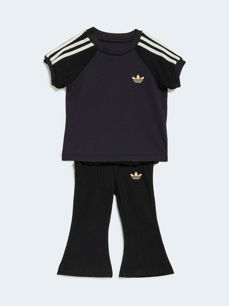 adidas Originals Black Crochet T-Shirt and Flare Leggings Set - Image 1 of 7 adidas Originals Black Crochet T-Shirt and Flare Leggings Set - Image 1 of 7