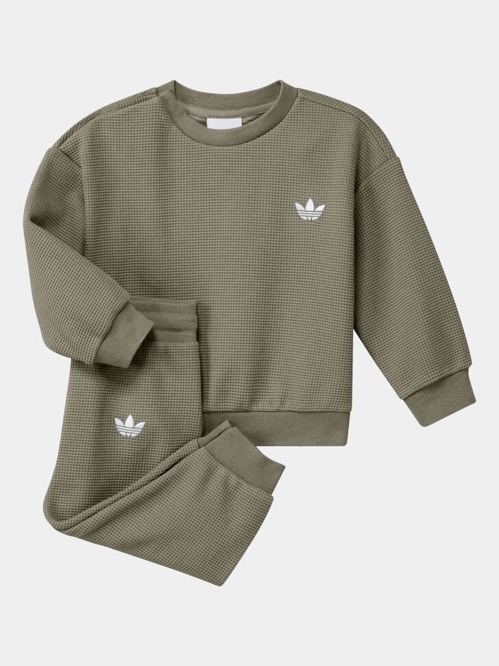 adidas Originals Black Waffle Texture Top and Joggers Set