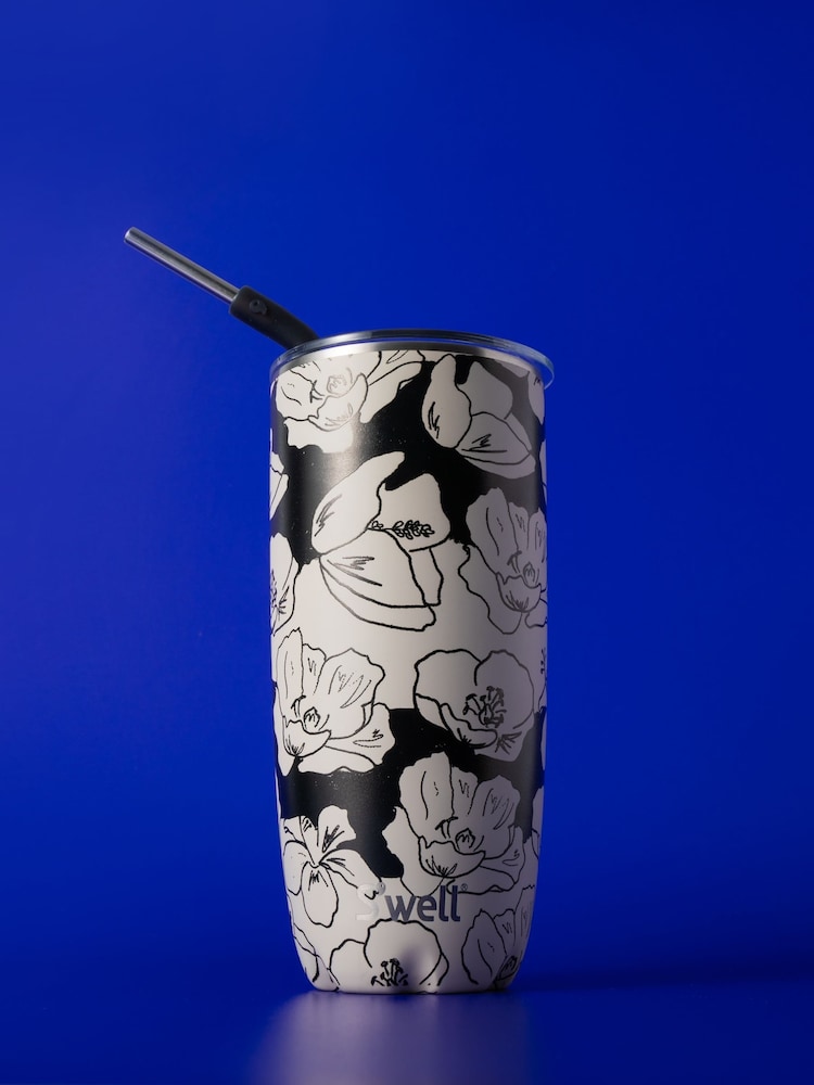 S’well Charcoal Bloom Black Thermal Tumbler with Straw - Image 2 of 6 S’well Charcoal Bloom Black Thermal Tumbler with Straw - Image 2 of 6