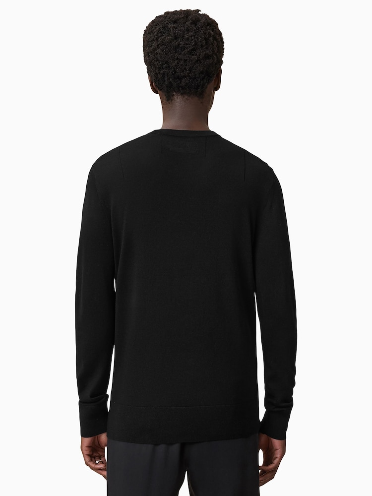 AllSaints Black Mode Merino Crew Neck Jumper - Image 2 of 4 AllSaints Black Mode Merino Crew Neck Jumper - Image 2 of 4