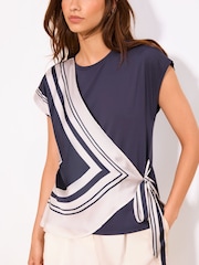 Lipsy Navy White Print Tie Side Scarf T-Shirt - Image 2 of 5