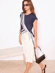 Lipsy Navy White Print Tie Side Scarf T-Shirt - Image 3 of 5
