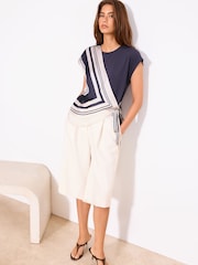 Lipsy Navy White Print Tie Side Scarf T-Shirt - Image 4 of 5