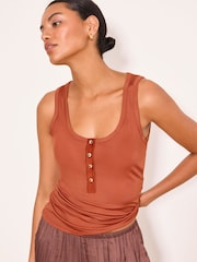 Lipsy Rust Brown Rib Henley Vest - Image 1 of 5