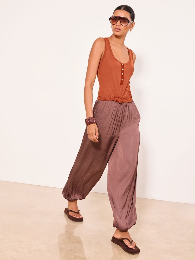 Lipsy Rust Brown Rib Henley Vest - Image 2 of 5 Lipsy Rust Brown Rib Henley Vest - Image 2 of 5