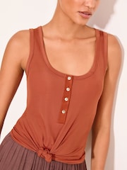 Lipsy Rust Brown Rib Henley Vest - Image 3 of 5