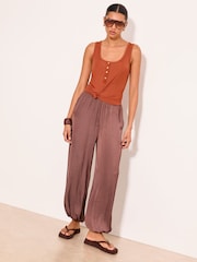 Lipsy Rust Brown Rib Henley Vest - Image 4 of 5