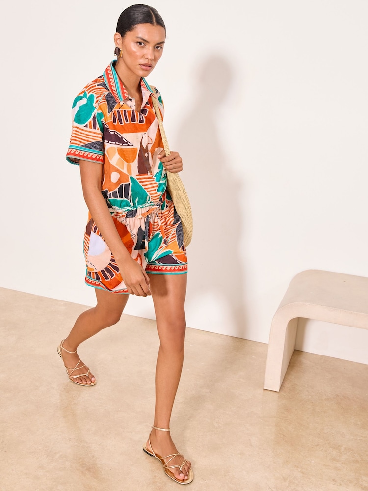 Lipsy Blue & Orange Tropical Printed Shirt - Image 2 of 4