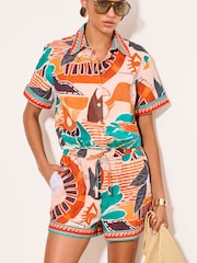 Lipsy Blue & Orange Tropical Printed Shirt - Image 3 of 4
