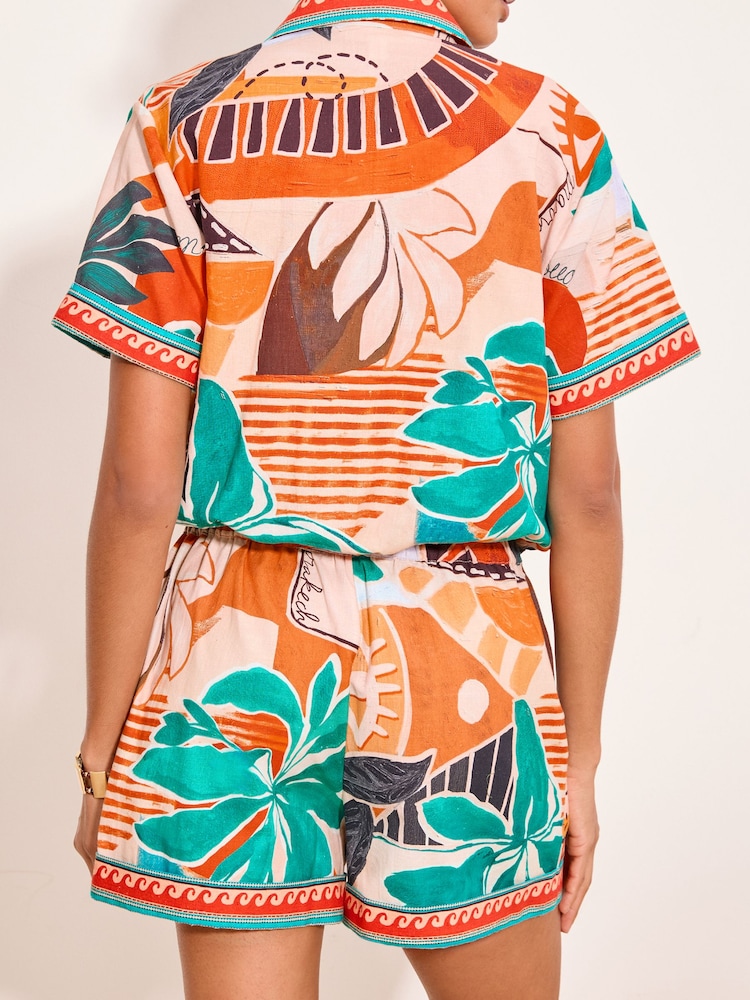 Lipsy Blue & Orange Tropical Printed Shirt - Image 4 of 4