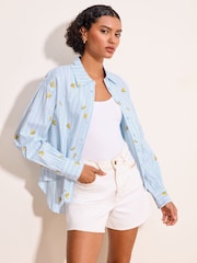 Lipsy Blue & Yellow Lemon Embroidered Striped Shirt - Image 1 of 5