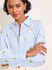 Lipsy Blue & Yellow Lemon Embroidered Striped Shirt - Image 4 of 5