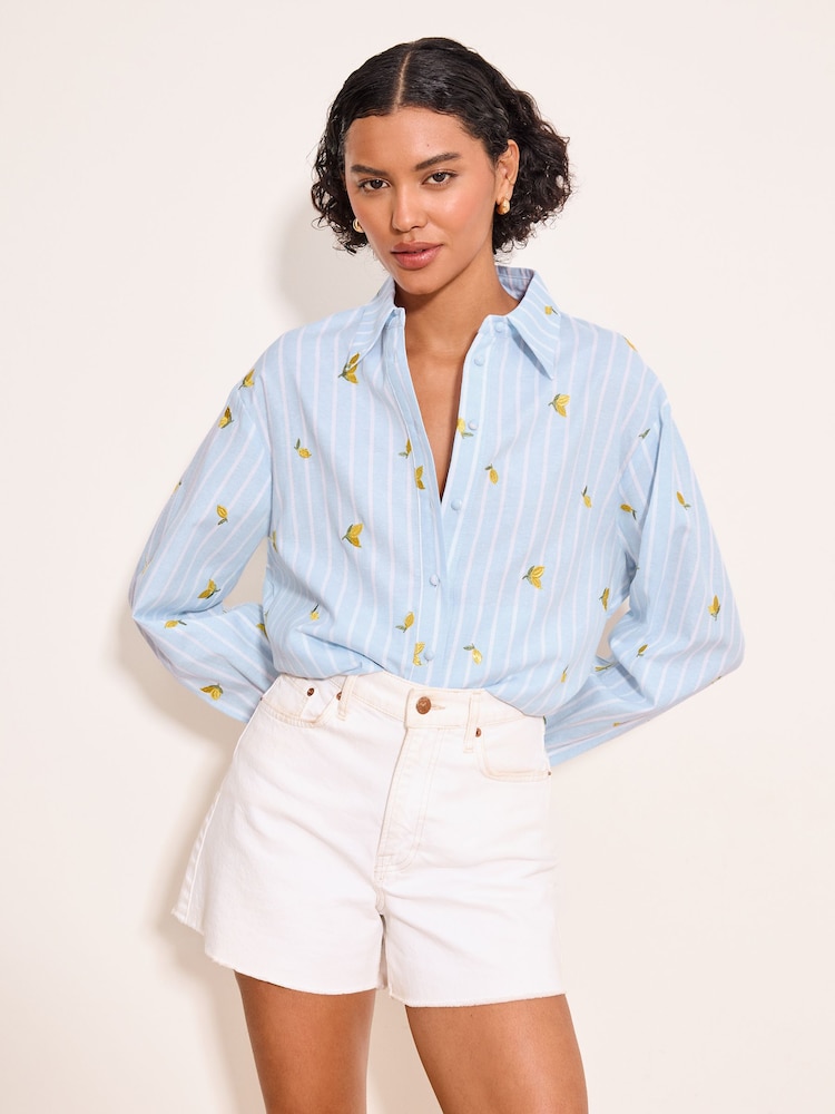 Lipsy Blue & Yellow Lemon Embroidered Striped Shirt - Image 5 of 5