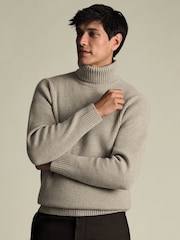 Charles Tyrwhitt Natural Chunky Merino Roll Neck Jumper - Image 1 of 5