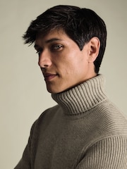 Charles Tyrwhitt Natural Chunky Merino Roll Neck Jumper - Image 2 of 5