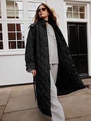 Black Long Quilted Jacket - Image 1 of 10