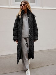 Black Long Quilted Jacket - Image 2 of 10