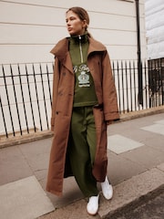 Tan Brown Shower Resistant Funnel Neck Trench Coat - Image 1 of 10