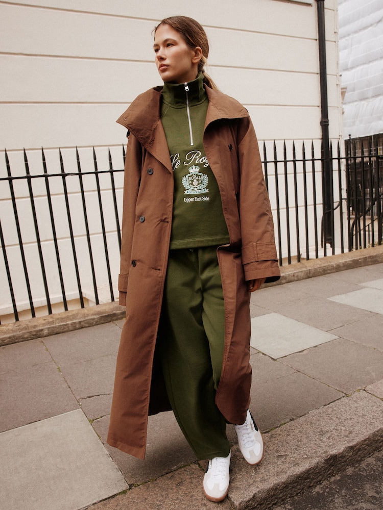 Tan Brown Shower Resistant Funnel Neck Trench Coat - Image 1 of 10 Tan Brown Shower Resistant Funnel Neck Trench Coat - Image 1 of 10