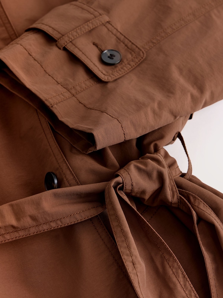 Tan Brown Shower Resistant Funnel Neck Trench Coat - Image 10 of 10 Tan Brown Shower Resistant Funnel Neck Trench Coat - Image 10 of 10