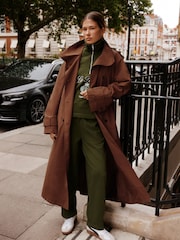 Tan Brown Shower Resistant Funnel Neck Trench Coat - Image 2 of 10