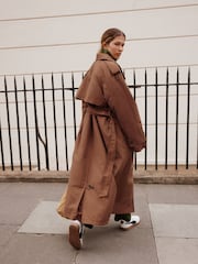Tan Brown Shower Resistant Funnel Neck Trench Coat - Image 5 of 10