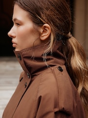 Tan Brown Shower Resistant Funnel Neck Trench Coat - Image 7 of 10