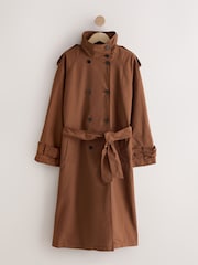 Tan Brown Shower Resistant Funnel Neck Trench Coat - Image 8 of 10
