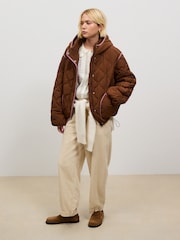 Tan Brown with Pink Piping Lightweight Quilted Jacket - Image 2 of 7